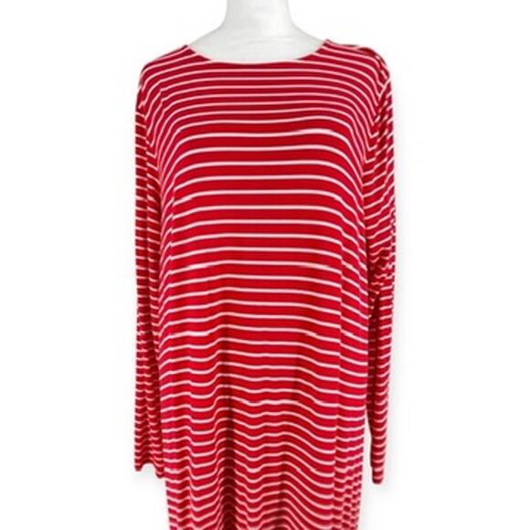 Old Navy Jersey Knit Striped Red & White Swing Dress Long Sleeves XL Tall - Picture 4 of 7